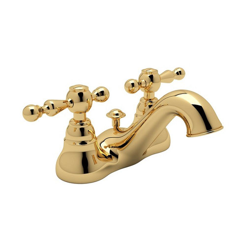 4" Centerset Lavatory Faucet with Ornate Metal Levers and Pop-Up in Italian Brass