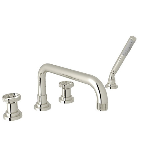 5-Hole Deck Mount Tub Filler with Metal Campo Wheel in Polished Nickel