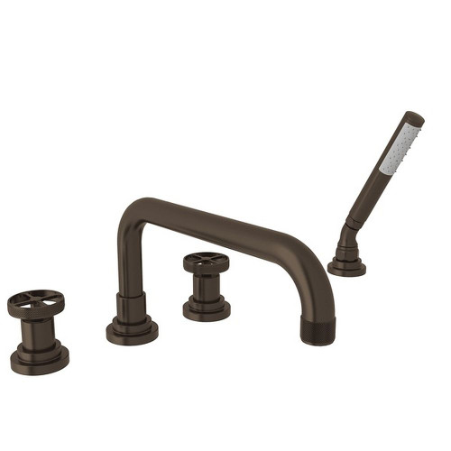 5-Hole Deck Mount Tub Filler with Metal Campo Wheel in Tuscan Brass