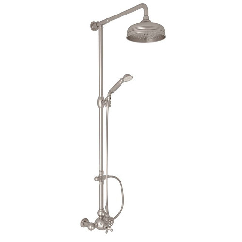 Exposed Wall Mount Thermostatic Shower with Classic Metal Lever and Volume Control in Satin Nickel