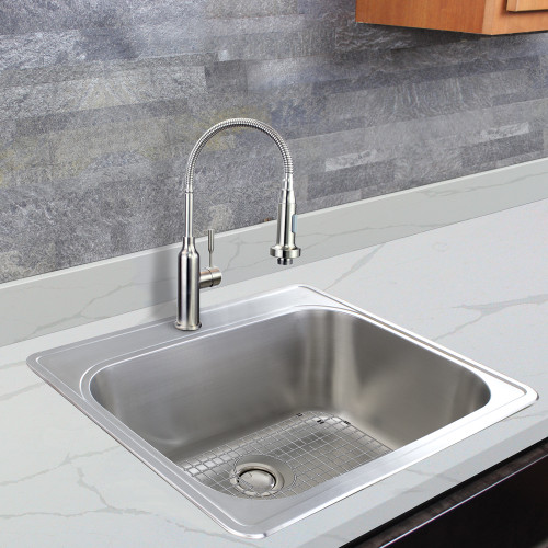 Transolid K-MTSB252212-4 Meridian Stainless Steel 25-in x 22-in x 12-in Laundry/Utility Sink Kit with 4-Hole in Brushed Finish