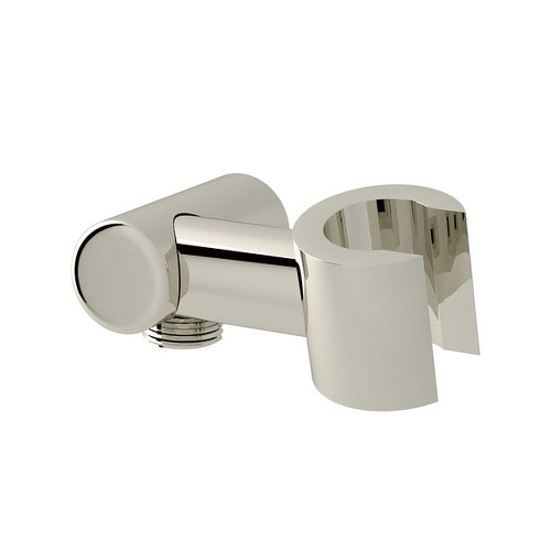 Modern Handshower Holder with Outlet for Shower Arm Connection in Polished Nickel