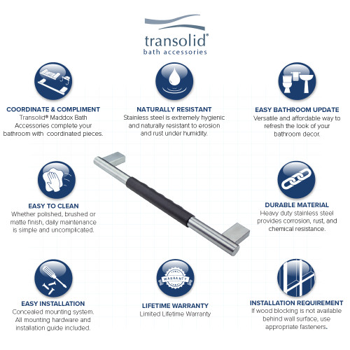 18-inch Grab Bar with Black Rubber Handle, In Brushed Stainless