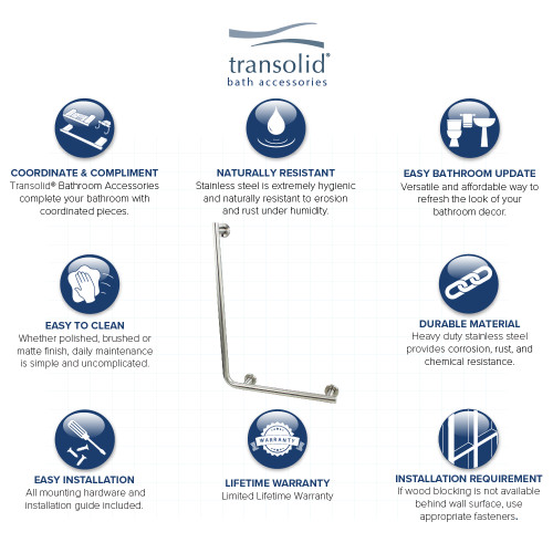 Right Side L shape Grab Bar, In Brushed Stainless