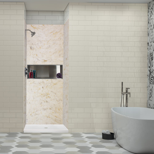 36-In X 36-In X 72-In 3-Piece Shower Wall Trimmable Kit, In Biscotti Marble