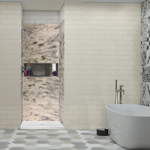 36-In X 36-In X 72-In 3-Piece Shower Wall Trimmable Kit, In Sand Creme