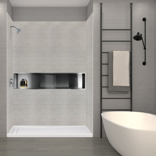 Transolid SWK603696-27 SaraMar 36-In X 60-In X 96-In 3-Piece Shower Wall Trimmable Kit, In Grey Beach