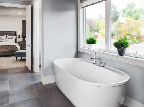 Sterling 66-in Spectacle Freestanding Bathtub with Chrome Transitional Tub Filler and Drain, White