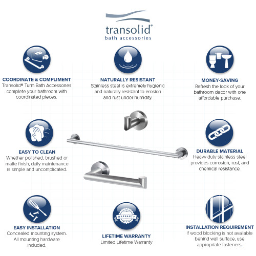 3-Piece Bathroom Accessory Kit Including a robe hook, a toilet paper holder, and a 24-in towel bar, in Brushed Stainless