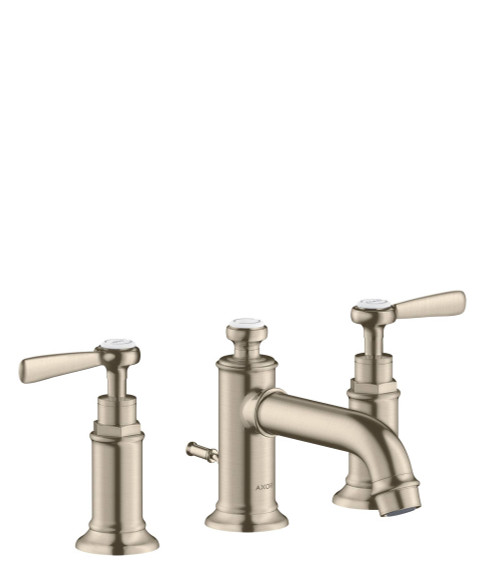 Widespread Faucet 30 with Lever Handles and Pop-Up Drain in Brushed Nickel