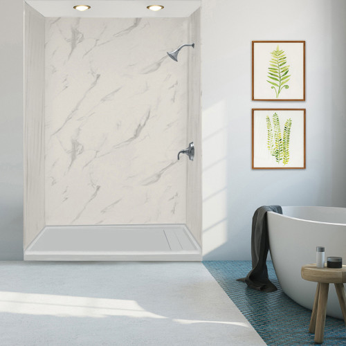 Transolid FLU6030R-39 Linear 60-in W x 30-in L Rectangular Alcove Concealed End Drain Shower Base with Right Hand Drain in Grey