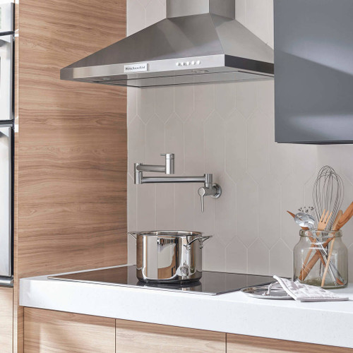 Wall-Mount Swing Arm Pot Filler Kitchen Faucet in Stainless Steel