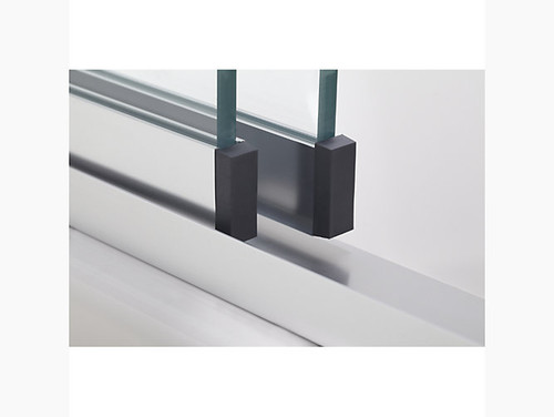 Frameless sliding shower door in matte black frame finish with smooth glass texture 56-5/8"