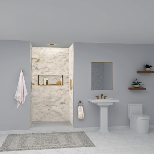 Transolid SWK483696-49V SaraMar 48-in x 36-in x 96-in Glue to Wall 3-Piece Shower Wall Trimmable Kit, Sand Creme Velvet