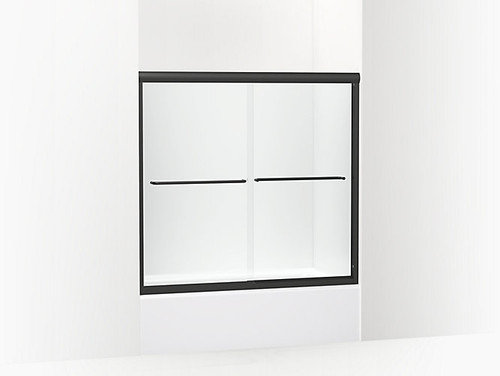 Frameless sliding bath door in matte black frame finish with smooth glass texture 54-5/8"