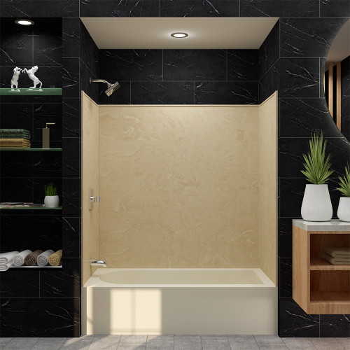 32-in x 60-in x 60-in Solid Surface Glue-Up Bathtub Wall Surround in Almond Sky