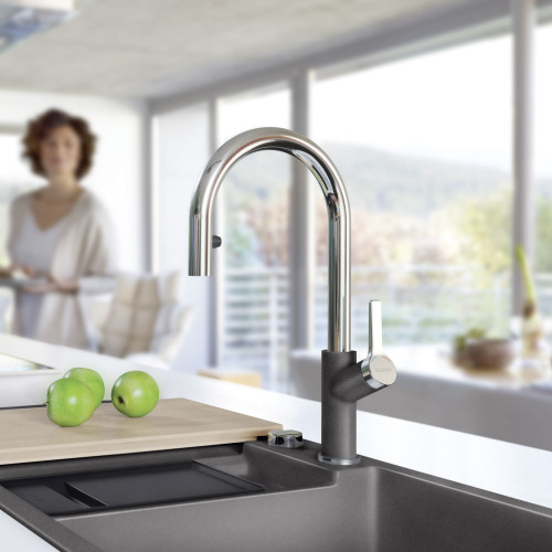Blanco 526395 Urbena Single-Lever Pull-Down Kitchen Faucet with 1.5 GPM in Cinder/Chrome