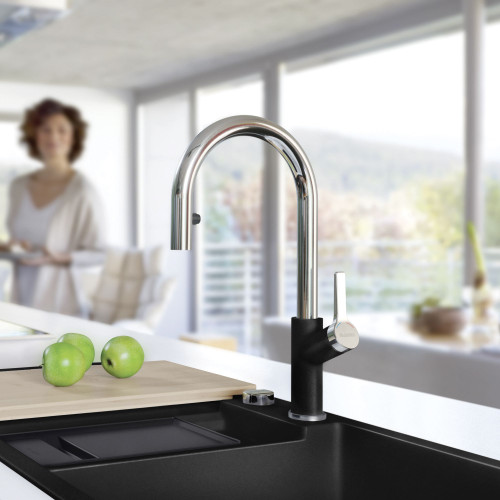 Blanco 526398 Urbena Single-Lever Pull-Down Kitchen Faucet with 1.5 GPM in Coal Black/Chrome