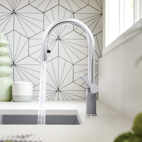 Blanco 526396 Urbena Single-Lever Pull-Down Kitchen Faucet with 1.5 GPM in Metallic Gray/Chrome