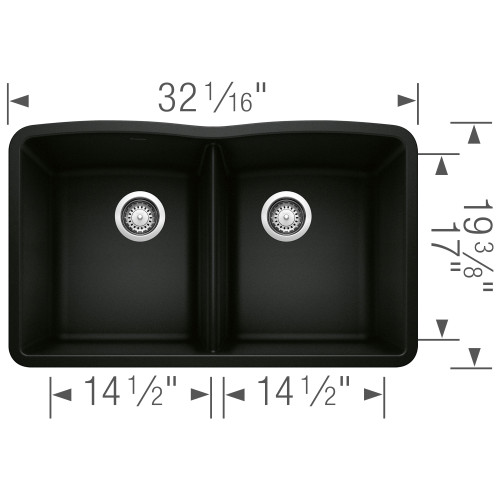 Blanco 442913 Diamond Equal Double Bowl in Coal Black