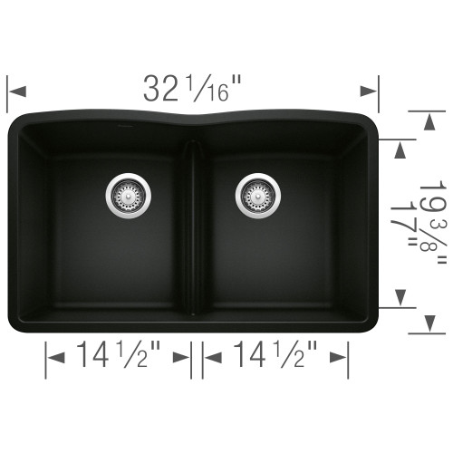 Blanco 442914 Diamond Equal Double Low Divide in Coal Black