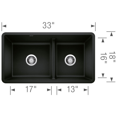 Blanco 442925 Precis Reversible 1-3/4 W/Low Divide in Coal Black