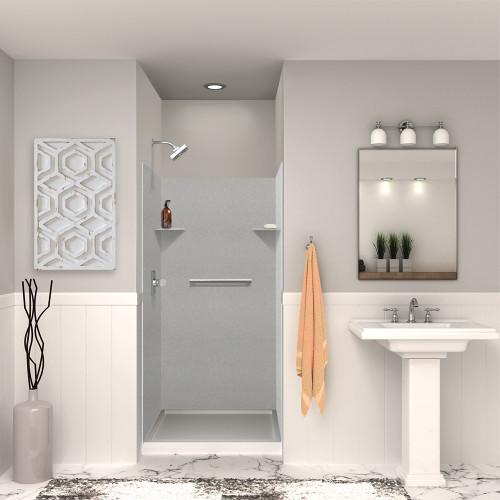 Transolid SWK363672-27V SaraMar 36-in x 36-in x 72-in Glue to Wall 3-Piece Shower Wall Trimmable Kit, Grey Beach Velvet