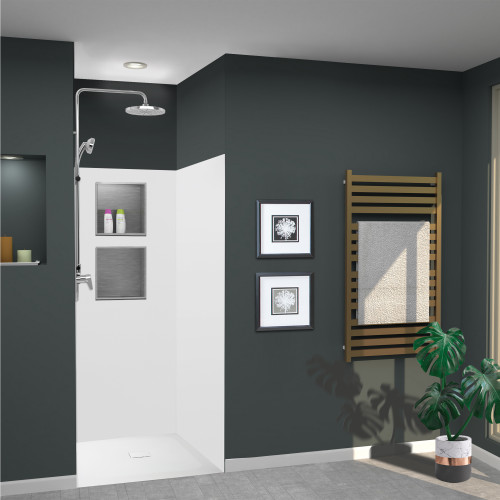 Transolid SWK363672-21V SaraMar 36-in x 36-in x 72-in Glue to Wall 3-Piece Shower Wall Trimmable Kit, White Velvet