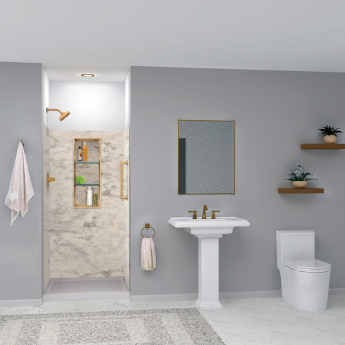 Transolid SWK363672-49V SaraMar 36-in x 36-in x 72-in Glue to Wall 3-Piece Shower Wall Trimmable Kit, Sand Creme Velvet