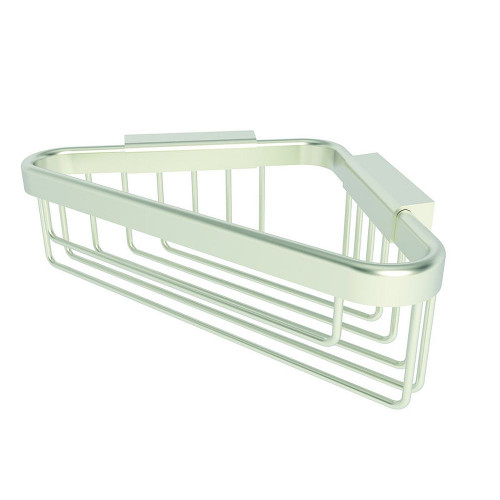 Hotelier 6.4in Wall Mounted Brass Corner Shower Basket in Satin Nickel