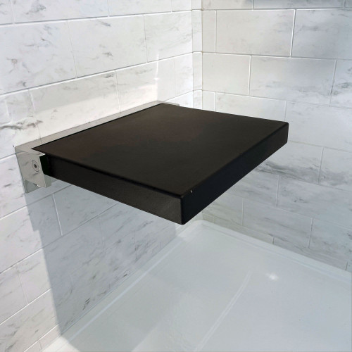 Transolid PPS1414UP-09PC 14-in x 14-in Flip Up Shower Seat, Black and Polished Chrome
