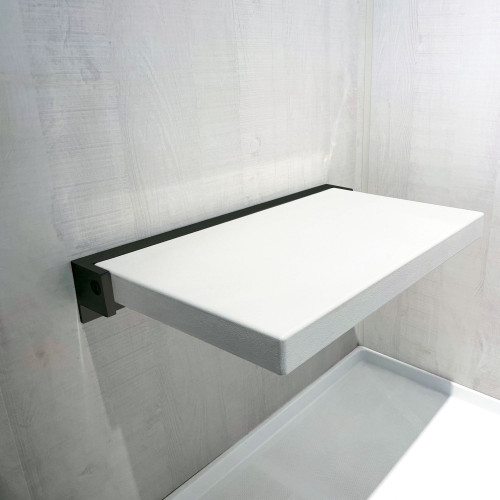 Transolid PPS1420UP-01MB 14-in x 20-in Flip Up Shower Seat, White and Matte Black