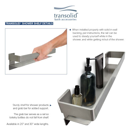 Transolid JGBS30-BS Transolid JGBS30-BS Jocelyn 30-in Grab Bar Shelf; Brushed Stainless