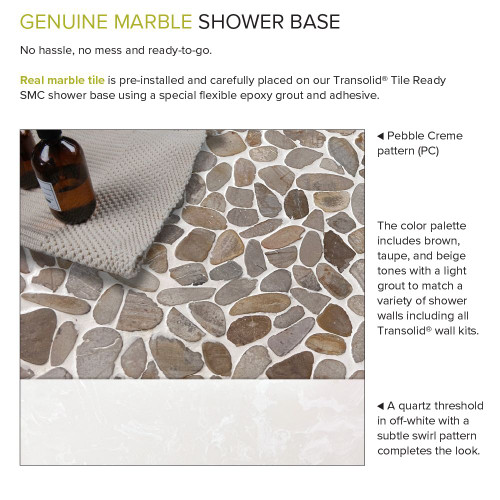 Transolid FPT6032R-PC 60-in x 32-in Pre-Tiled Shower Base with Right Hand Drain in Pebble Creme