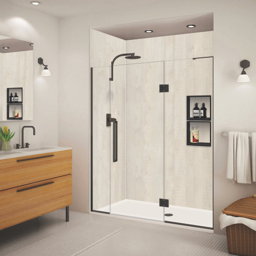 Transolid EHTF65297610C-T-MB Elizabeth 65-in W x 76-in H Hinged Shower Door in Matte Black with Clear Glass