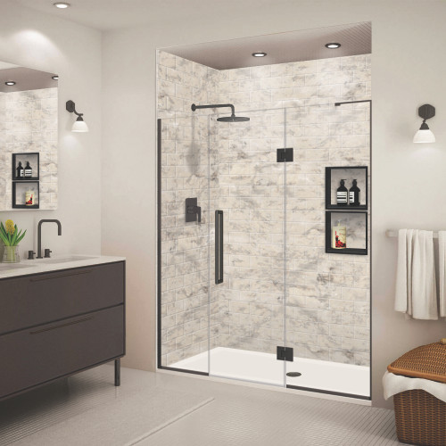 Transolid EHTF69277610C-T-MB Elizabeth 69-in W x 76-in H Hinged Shower Door in Matte Black with Clear Glass