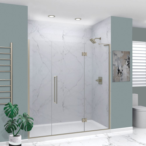 Transolid EHTF725247610C-T-BS Elizabeth 72.5-in W x 76-in H Hinged Shower Door in Brushed Stainless with Clear Glass