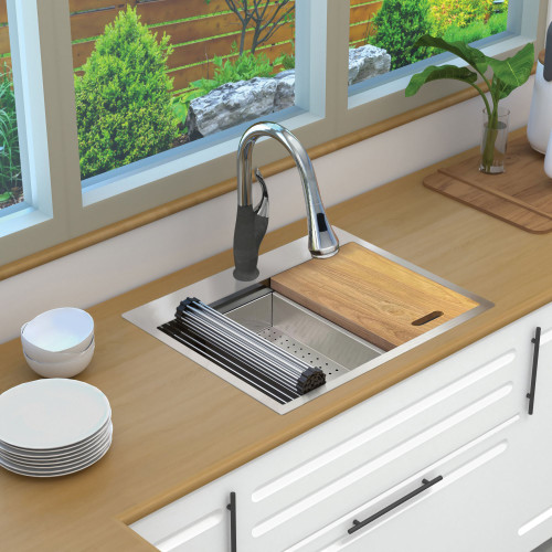 Transolid KWSST272210-1 27-in X 22-in X 10-in 18-Gauge Drop-in Stainless Steel Kitchen Workstation Sink with 1 Faucet Hole