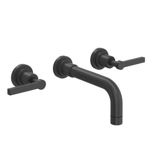 Rohl A2207LMMBTO-2 Lombardia Wall Mount Widespread Bathroom Faucet with Metal Lever Handle, Matte Black