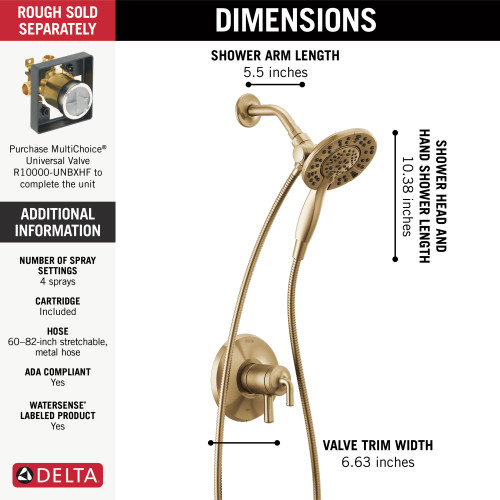 Delta T17233-CZ-I Kayra Round In2ition Shower Faucet, Champagne Bronze