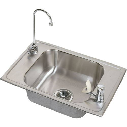 Elkay CDKR2517C Stainless Steel Single Bowl Top Mount Sink and Faucet Kit with 2 Faucet Holes in Brushed Satin