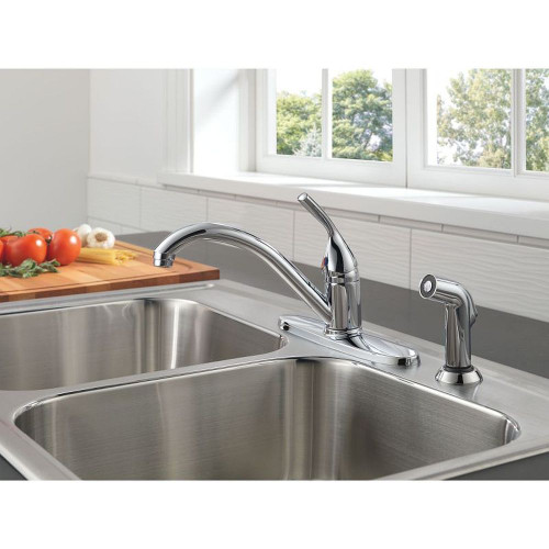 Delta 400-DST Single Handle Kitchen Faucet with Spray in Polished Chrome