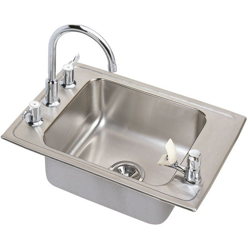Elkay DRKAD251760C Stainless Steel Single Bowl Top Mount Sink and Faucet Kit with 4 Faucet Holes in Lustrous Highlighted Satin