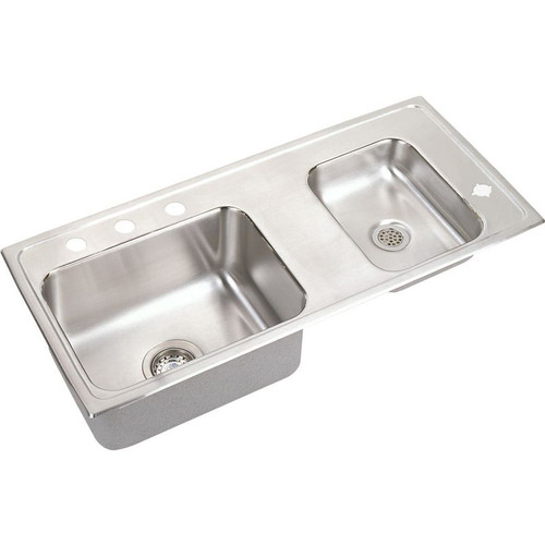 37-1/4" x 17" x 5" 18 Gauge Stainless Steel Double Bowl Top Mount Classroom ADA Sink with 3 Faucet Holes and 1 Right Slotted Hole in Lustrous Satin