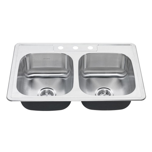 33" Double Basin 3-Faucet Holes Drop-In Kitchen Sink with Drain in Stainless Steel