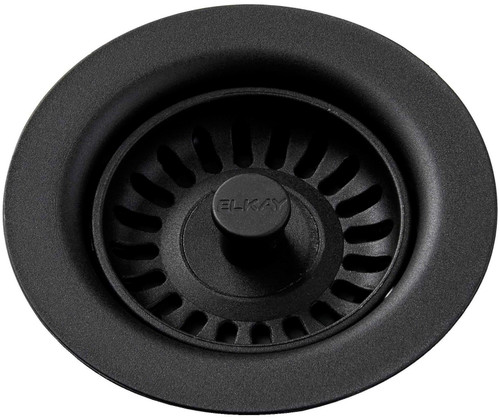 Polymer Drain Fitting with Removable Basket Strainer and Rubber Stopper in Caviar