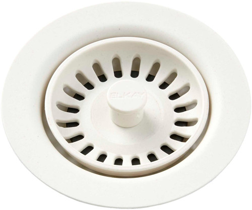 Polymer Drain Fitting with Removable Basket Strainer and Rubber Stopper in Parchment