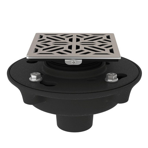 Cast Iron 2-in No Hub Drain Kit with 3144 Mosaic Decorative Cover in Satin Nickel