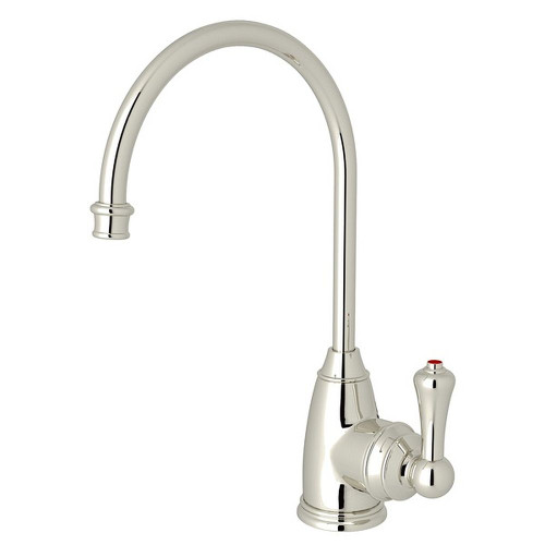 Georgia Era C-Spout Hot Water Faucet With Traditional Metal Lever Handle In Polished Nickel