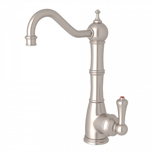 Edwardian Column Spout Hot Water Faucet With Traditional Metal Lever Handle In Satin Nickel